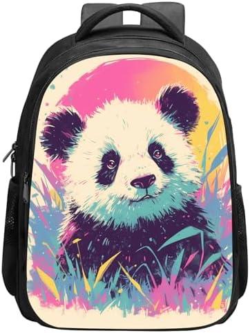 ALIFAFA Panda Backpack Cute Happy Panda Bookbag, Panda School BackPack Shoulder Bag, Elementary School Boys Girls Backpack, 16 Inch Backpack with 2 Compartments, Beige Pink Black