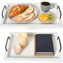 Besti Rustic Vintage Food Serving Trays (Set of 2) | Nesting Wooden Board with Handles | Stylish Farmhouse Decor Serving Platters | Large: 15 x2 x11 - Small: 13 x2 x9 inches (Rustic Off White)