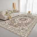Dining Room Rugs for Under Table - Washable 6x8 Area Rug for Living Room Bedroom Soft Low Pile Non Slip Stain Resistant Carpet - Perfect for Homes with Pets & Kids (Beige, 6x8)