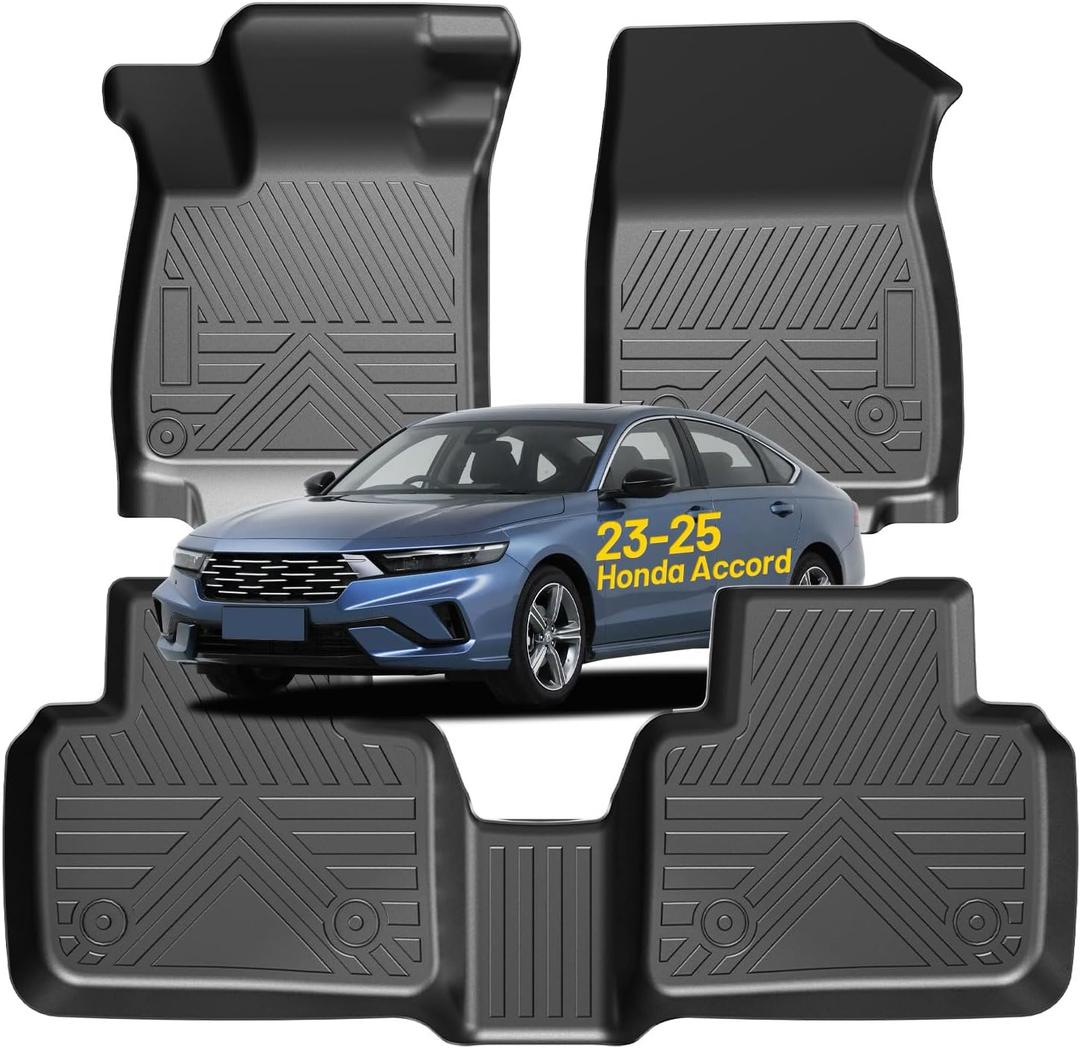 PWY Automotive Floor Mats for Honda Accord 2023-2025 2026 (Include Hybrid), TPE All Weather Car Mats Full Set, Custom Floor Liners for Accord, 1st & 2nd Row (3PCS), New Car Accessories, Black