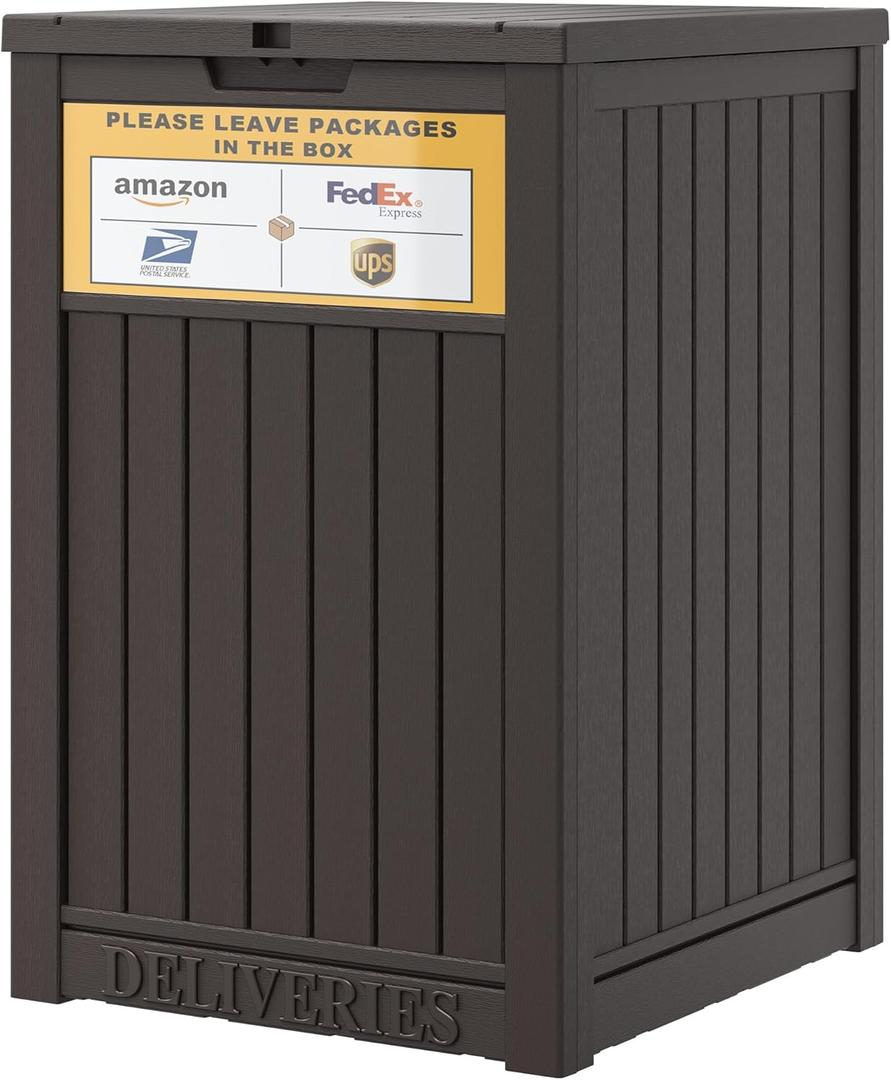 LHBGO Package Delivery Box for Outside, with Delivery Sign 48 Gallon Storage with Lockable Secure, Large Resin Outdoor Package Drop Container