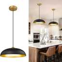kudos 15 Inch Large LED Pendant Lights, Black and Gold Pendant Light Fixtures, Modern Hanging Lights for Kitchen Island, Dining Room, Living Room, Bedroom, 5CCT Adjustable, KDPL02-BK