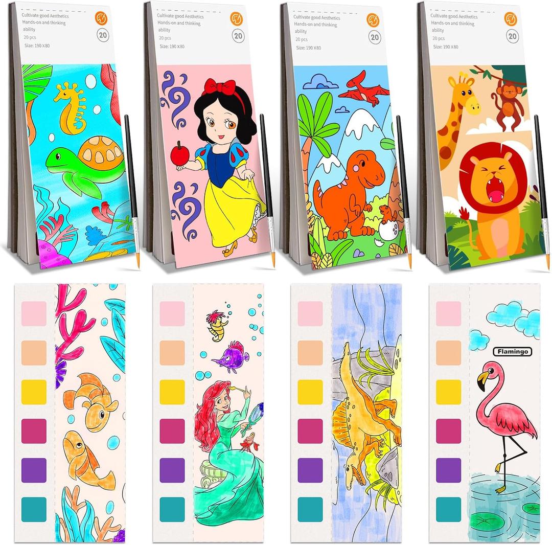 Paint with Water Coloring Books for Kids, Pocket Mess Free Watercolor Painting Sets for Kids Ages 3 4 5 6 7 8+, Water Color Paint Set Arts and Crafts Gift for Boys Girls, 4 Pack
