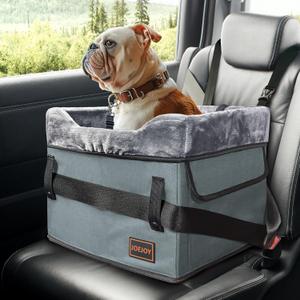 JOEJOY Small Dog Car Seat - Portable Puppy Booster Seat for Car with Clip-On Safety Leash, Adjustable Straps Perfect for Small Pets Up to 25lbs (Grey)