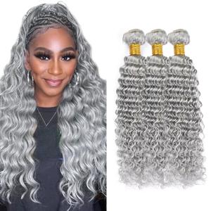 26 28 30 inch Silver Bundles Human Hair Grey Bundles Gray Deep Wave Bundle Silver Wet and Wavy Bundle