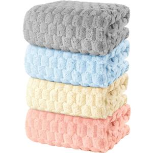 4 Pack Microfiber Bath Towels Large, Super Absorbent, Quick Dry, Plush and Fluffy, 27.5 x 55, Luxury Towel Set for Bathroom, Spa, Gym, Travel - Mixed Colors (Gray, Pink, Blue, Yellow)