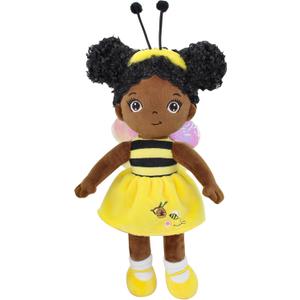 Black Baby Doll,Blacks Dolls African American Stuffed Toy,12 Rag Dolls for Girls Soft Gifts,Brown Doll Fairy Baby Toy plush toys for Christmas Birthday Party(SMALL-BLACK BEE)