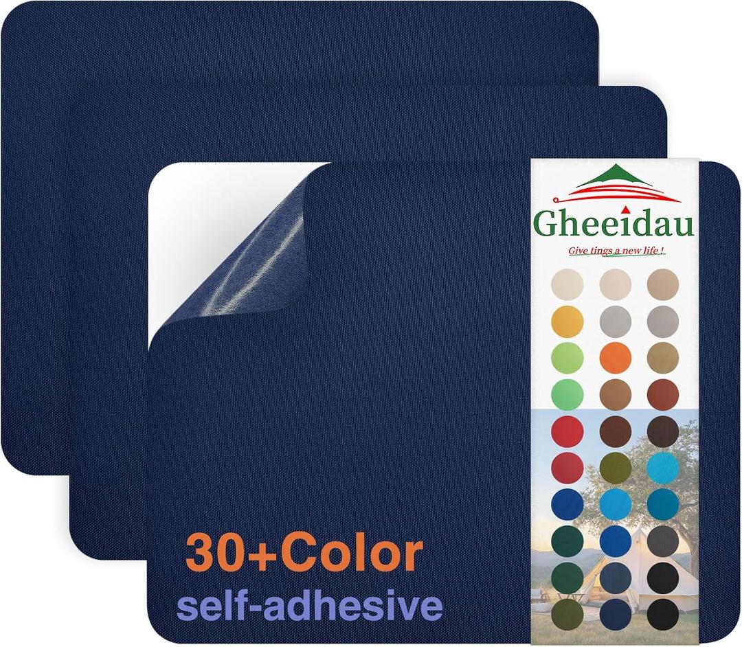 Gheeidau Canvas Repair Patch 911 Inch 3Pcs Waterproof Self-Adhesive Fabric Repair Patch for Tents,Boat Cover,Pop Up Canopy,Patio,Bags,Car Seats,Sofas,Furniture Cover(Navy)