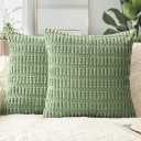 QUORGVES Corduroy Decorative Throw Pillow Covers 18x18 Inch Set of 2 Soft Boho Striped Light Green Pillow Covers Farmhouse Home Decor for Sofa Living Room Couch Bed Sage Green