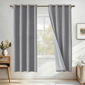 Faux Linen 100% Blackout Curtains for Bedroom, Blackout Curtains 72 Inches Long, White Lined Room Darkening Curtains, Curtain Grommets Drapes, Thermal Curtains (2 Panels, Light Grey)