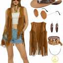 3 PC Cowgirl Western Outfits for Women Retro Cowgirl Costumes Fringe Vest Cow Girl Hat for Women Country 70s Hippie Outits, Size L