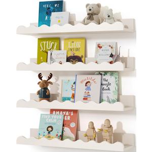Kids' Bookshelf Set of 4 - White Floating Nursery Book Shelves, Picture Ledge Shelf for Wall Decor and Storage - Perfect for Books, Toys, Photo Frames, and Nursery Dcor (15.7 Inches)