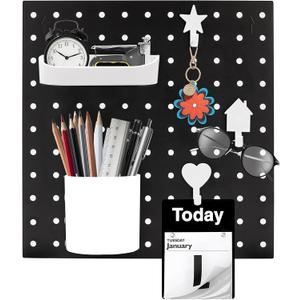 Black Pegboard Wall Organizer Wall Mount Pegboard Kits Wall Mount Plastic Display Peg Board Pegboard Combination Kit Organizer Accessories for Garage Workbench Accessories (Black - B)