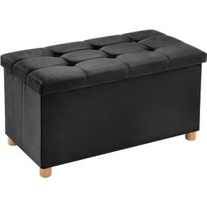 YOUDENOVA 30 Inches Folding Storage Ottoman Bench, Velvet Storage Chest, Footrest Couch with Wooden Legs, Support 350lbs for Bedroom, Living Room, Hallway, Black,Clearance, 30"D x 15"W x 16.8"H