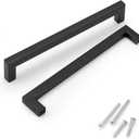 KNOBWELL 12 Pack Black Kitchen Cabinet Door Handles 7-9/16, Modern Cupboard Vanity Dresser Drawer Pulls - Hole Centers 7-9/16", Overall Length 8"