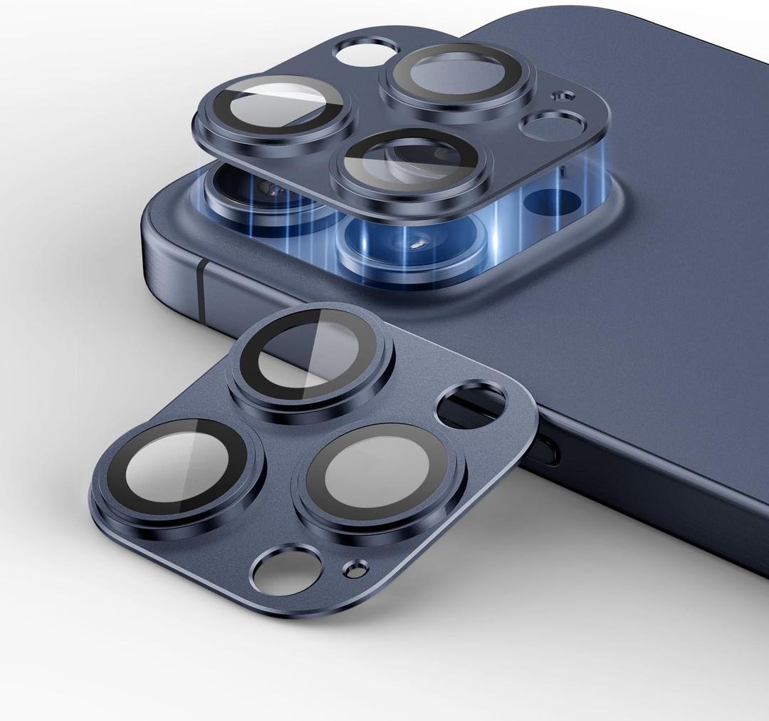 2 Packs Camera Lens Protector for iPhone 13 Pro Max/Pro 9H Tempered Glass Camera Cover Lens Aluminum Alloy Metal matte Case, Scratch Resistant Case Friendly (Blue)