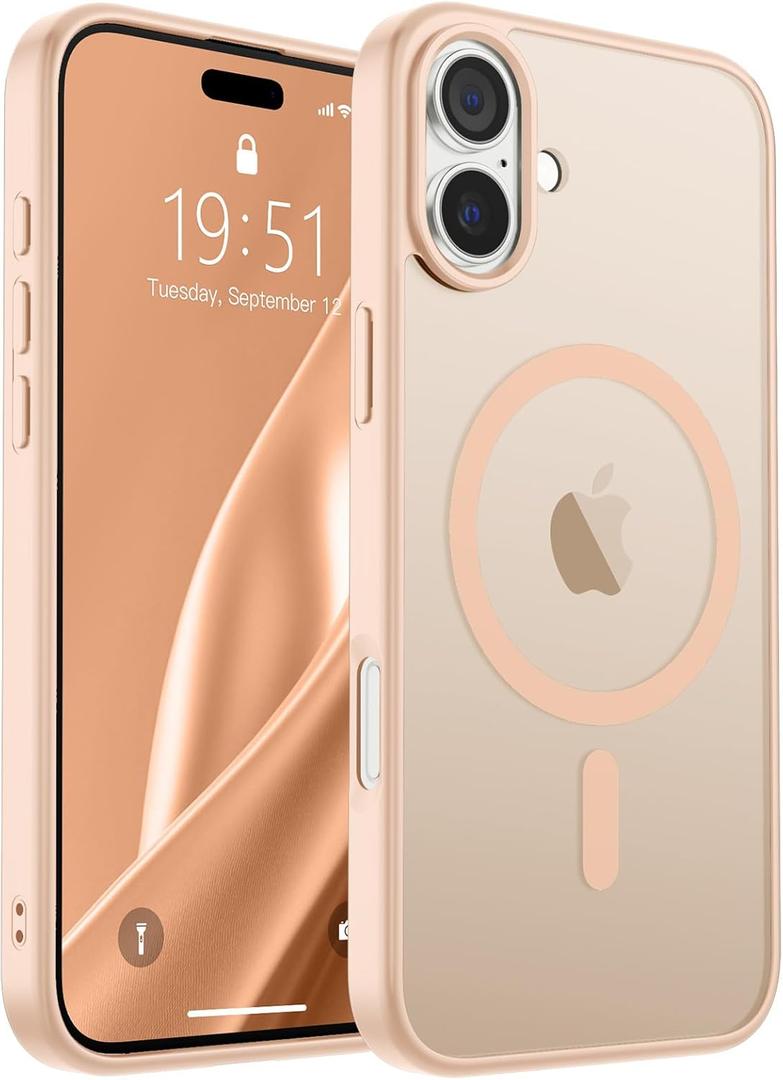 SUPFINE Magnetic for iPhone 16 Plus Case (Compatible with MagSafe) (Military Grade Drop Protection) Translucent Matte Shockproof Phone Cover,Sand Pink