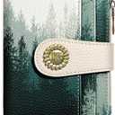 Kelvoris Forest Tree Small Rfid Women Wallet Bifold Zipper Coin Pocket PU Leather Compact Cash Credit Card Holder Travel Wallet for Female Ladies Teen Girls 1 ID Window 10 Card Slots