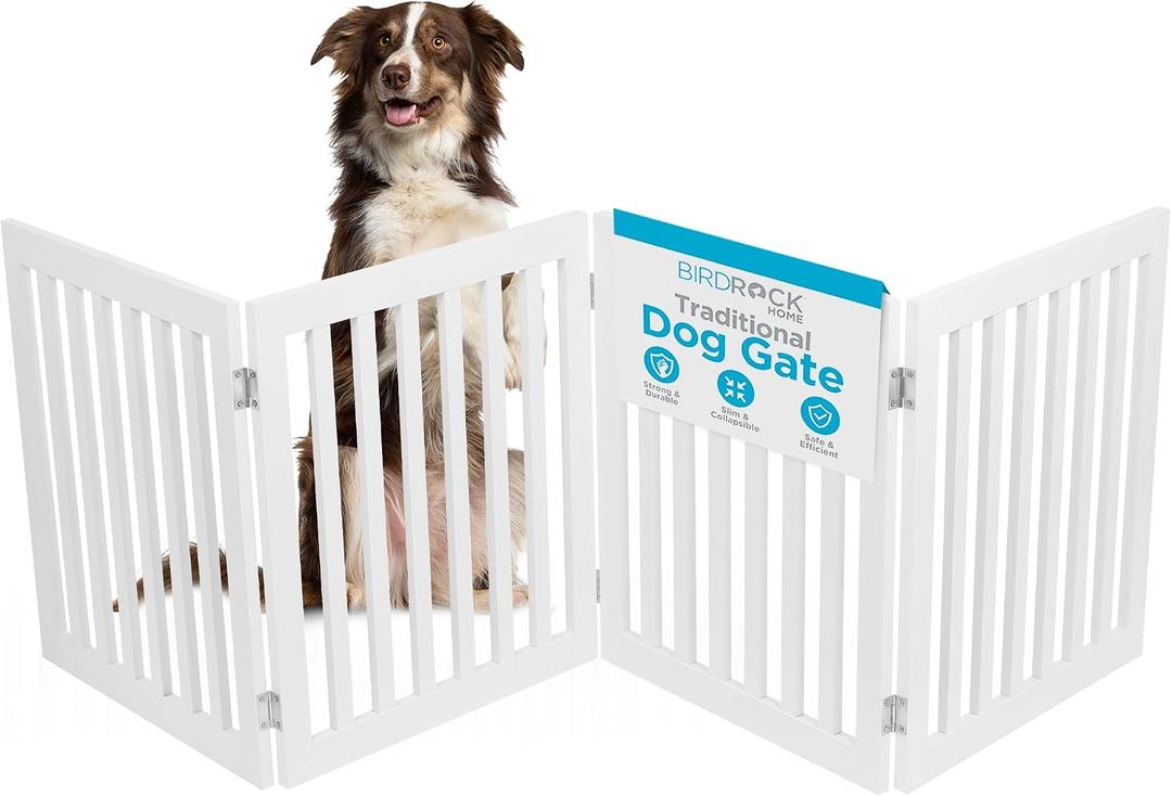 INTERNET'S BEST Dog Gate Indoor Freestanding Pet Barrier, Folding Wood Dog Fence, Extra Wide Doorway Puppy Gate, Indoor Animal Privacy Panel, Wooden Cat Fence - 4 Panel - 24", White