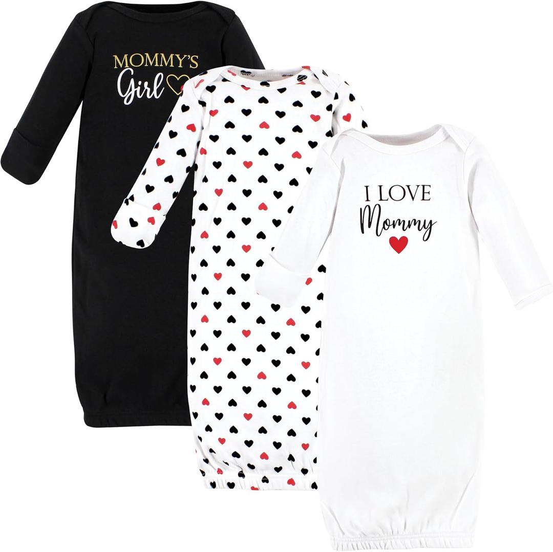 Hudson Baby baby-girls Cotton Gowns (Preemie-Newborn, Girl Mommy Red Black)