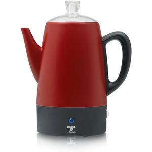 Moss & Stone Electric Coffee Percolator  Red Body Coffee Maker with Stainless Steel Lid, Percolator Electric Pot, Fast Boil 10 Cup Red Camping Coffee Pot