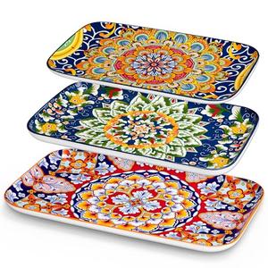 vancasso Serving Platters Set of 3, 16"/14"/12" Inch Rectangular Trays - Serving Platter Extra Large, Ceramic Bohemian Serving Dish for Entertaining Food, Microwave & Dishwasher Safe, Colorful missing 1