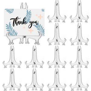 LonlyEagle 12 Pack 3 Inch Clear Plastic Easels or Stand/Plate Holders to Display Pictures or Other Items at Weddings, Plate Stands for Home Decoration, Birthdays, Tables