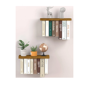 Floating Book Shelves for Wall Mounted Set of 2, Wood Hanging Bookshelf, Book Display Shelf for Wall, Unique Space Saving Book Shelf Wall Book Holder (Brown)