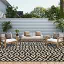 SAND MINE Waterproof Outdoor Rug 10x20 ft, Plastic Reversible Rug, Modern Area Rug, Large Floor Mat for Outdoors, RV, Patio, Backyard, Deck, Picnic, Beach, Camping, Black & Beige