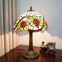12 Inch Tiffany Lamp Grape Stained Glass Bedroom Table Lamps Village Retro Rustic Farmhouse Style For Living Room End Bedside Nightstand Office Dorm Home Decor Accent Mid Century Reading Desk Light