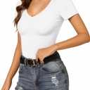 CLOZOZ Short Sleeve Tops for Women Sexy V Neck T Shirts Fitted Tight Basic Tee (Small)