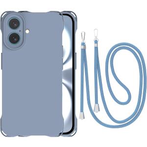 Crossbody for iPhone 16 Plus Case, Lanyard Protective Liquid Silicone Case with Adjustable Length Detachable Lanyard Rope Shockproof Hands-Free Clear Phone Cover for iPhone 16 Plus-Blue