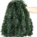 50FT Green Christmas Tinsel Garland, Artificial Greenery Garland for Tree Decorations, Faux PVC Soft Metallic Tinsel Twist Garlands for Xmas Home Indoor Decor