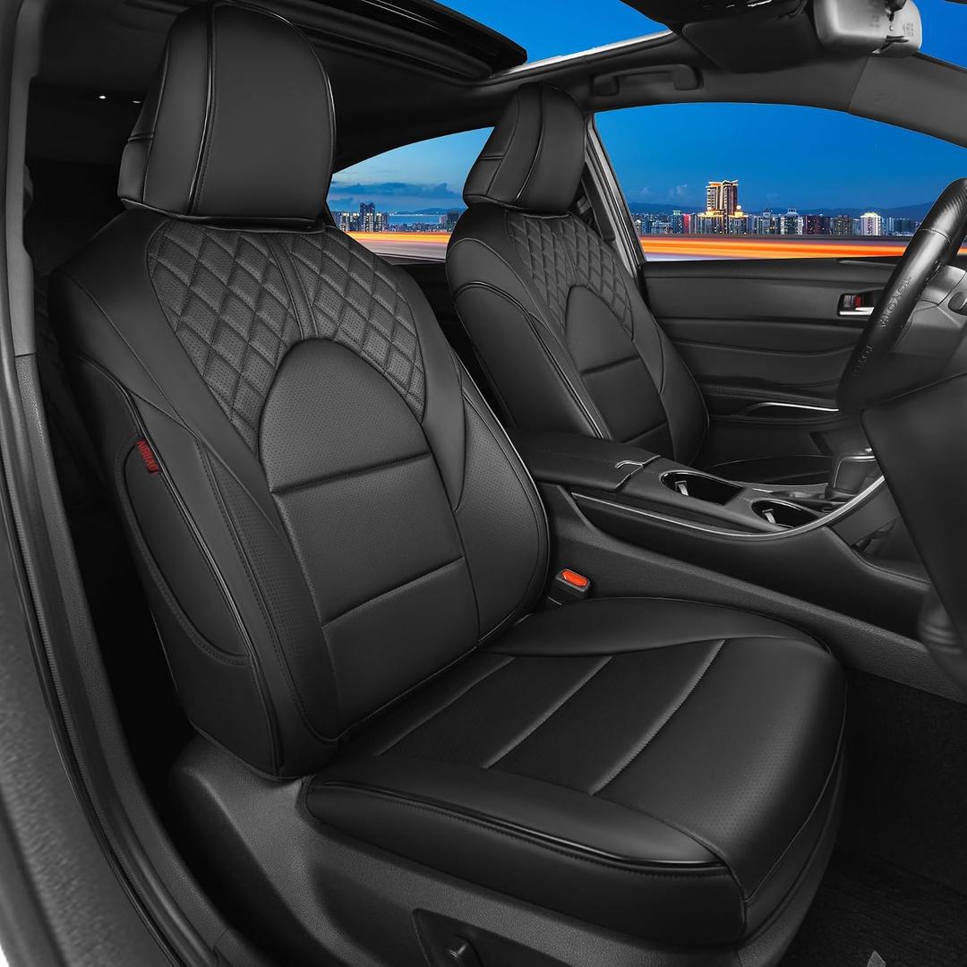 Seat Covers Fit Toyota Camry 2018 2019 2020 2021 2022 2023 2024 XLE XSE XLE V6 XSE V6 Gas Model, Full Set Faux Leather, Water-Resistant Seat Protectors-Black
