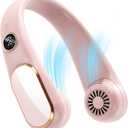 Koonie Neck Fan Rechargeable 5 Speeds, Portable Personal Fan, Hands Free Bladeless Fan, Battery Operated Wearable Fan Adjustable, Screen Design, 4-12 Hours, Cooling Fan For Travel, Outdoor, Indoor (Pink)