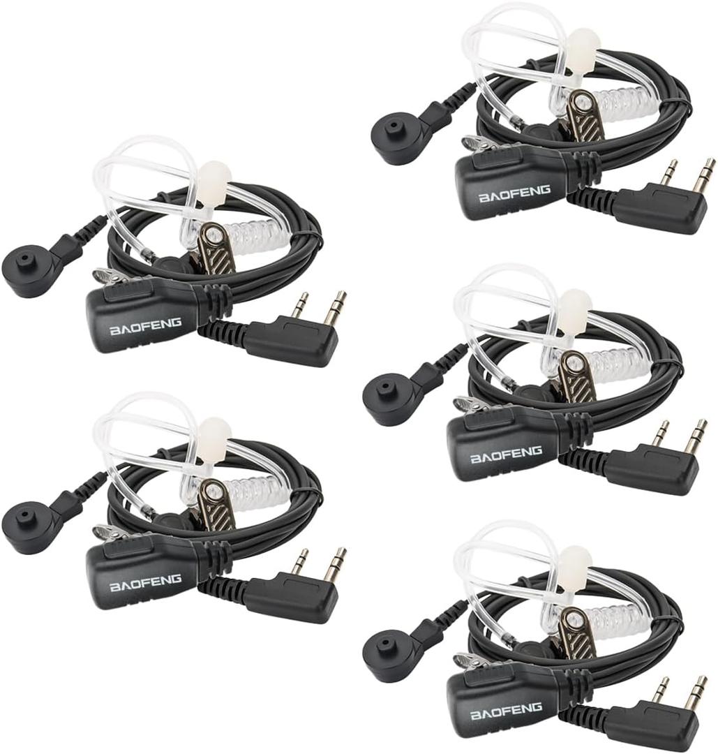 BAOFENG Walkie Talkies Earpiece with Mic 2 Pin Radio Headset Acoustic Tube for Walkie Talkie UV-5R Mini BF-888S UV-5R BF-F8HP PRO AR-5RM K5PLUS UV-32 DM-32 Two Way Radio Earpiece 5 Pack