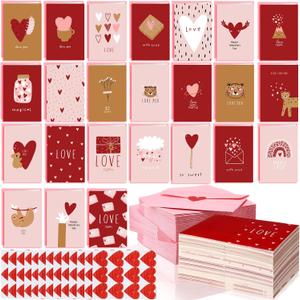 240 Pcs Mini Valentine's Day Cards with Envelopes Bulk for Classroom Kids Greeting 3.5 x 2.4'' Foldable Love Heart Greeting Wedding Card with Envelopes Stickers for Valentines Day