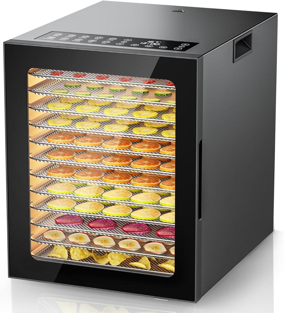 Stainless Steel Food Dehydrator 12 Trays 850W, Digital Food Dryer with Adjustable Timer & Temperature Control for Beef Jerky, Fruit, Herbs, Dog Treats