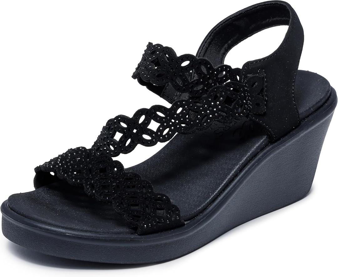 Skechers Women's Rumble on-Sassier DayZ Wedge Sandal (8, Black/Black)