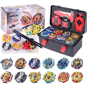 Battling Top Burst Gyro Toy Set 12 Spinning Tops 3 Launchers 1 Grip Toy Combat Battling Game with Portable Storage Box Gift for Kids Children Boy and Girl Ages 6+