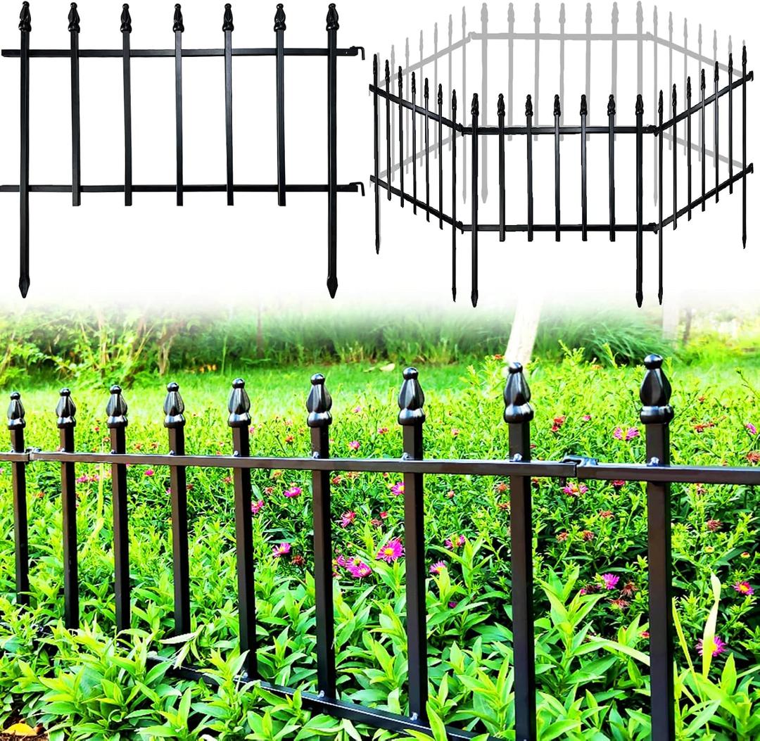 Thealyn Metal Decorative Garden Fence 22" Wide x 18" High (5 Panels, Total Length 9.17 feet), Metal Border Folding Fence, Landscape Fencing for Flower Bed, Yard, Animal Barrier