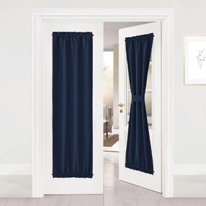 NICETOWN Blackout French Door Curtain - Thermal Insulated Side Door Window Curtain Panel Drape for Front Entry Way/Kitchen/Dining Room/Bathroom, Navy, 1 Panel, 25W by 72L inches