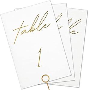 Twistionery Wedding Table Numbers - Gold Table Numbers for Wedding Reception - Table Number Cards - Table Wedding Number Cards - Table Numbers 1-30 - 4x6 inches