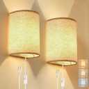 Plug in Wall Sconce, 3 Colors Wall Sconces Set of Two, Industrial Plug in Wall Light, Wall Sconce Lighting On/Off Switch Vintage Wall Lamp for Bedroom Living Room Hallway Porch (Beige)