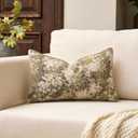 Yangest Neutral Floral Pillow Cover 12 x 20 Inches, Vintage Chenille Rectangle Throw Pillow Cover Soft Decorative Farmhouse Accent Couch Pillow Cover for Living Room Bedroom, Beige