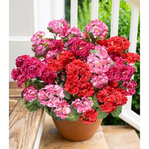 Artificial Geraniums Fake Flowers for Outdoors Decoration, 6 Bundles Silk Geraniums Flower UV Resistant Look Real Faux Plants for Front Door Garden Porch Planter Patio Balcony Yard Indoor Home, Mix