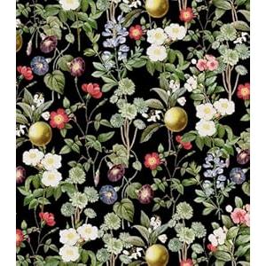 HomKihapai Floral Wallpaper Peel and Stick Citrus Flowers Self Adhesive Wallpaper Warm Florida Contact Paper for Bedroom Bathroom Walls Furniture (Black, 17.3" x118")