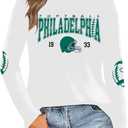 Football Season Long Sleeve Shirts For Women Game Day Team Fans Top Football Helmet Tee Crewneck Pullover Tops (L)
