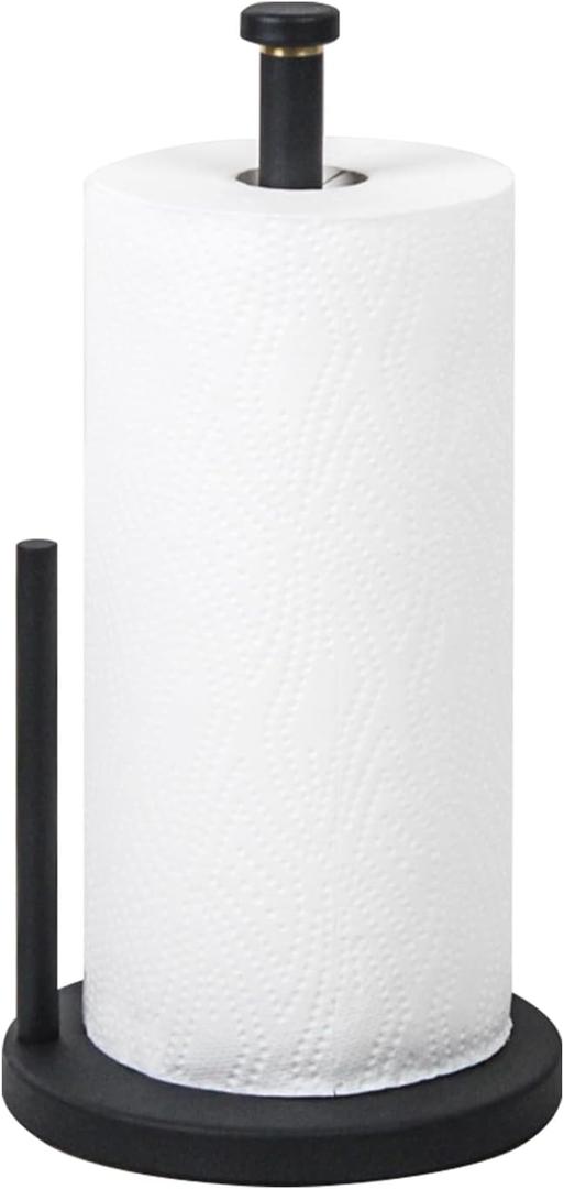 Black Paper Towel Holder Countertop, Black Stainless Steel Paper Towel Holder for Kitchen Bathroom with Anti Slip Weighted Base, Kitchen Roll Holder Fit Standard and Large Rolls,Gifts for Friends