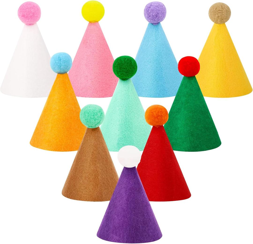 10 Pcs Mini Birthday Party Hats Multicolor Lovely Cone Hats for Animals Stuffed Pets Birthday Holiday Accessories Decoration Supplies